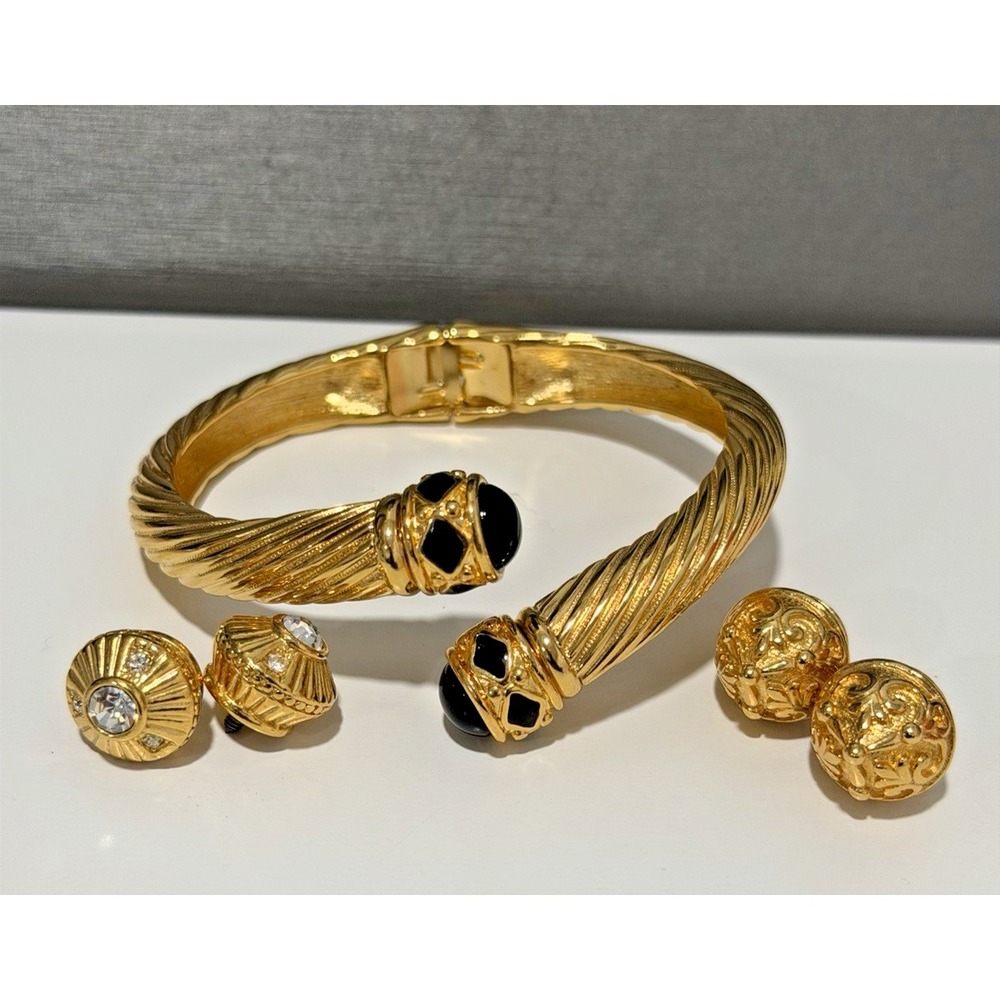 Joan Rivers Gold Tone Bracelet with 3 Interchangeable Caps Bypass Textured